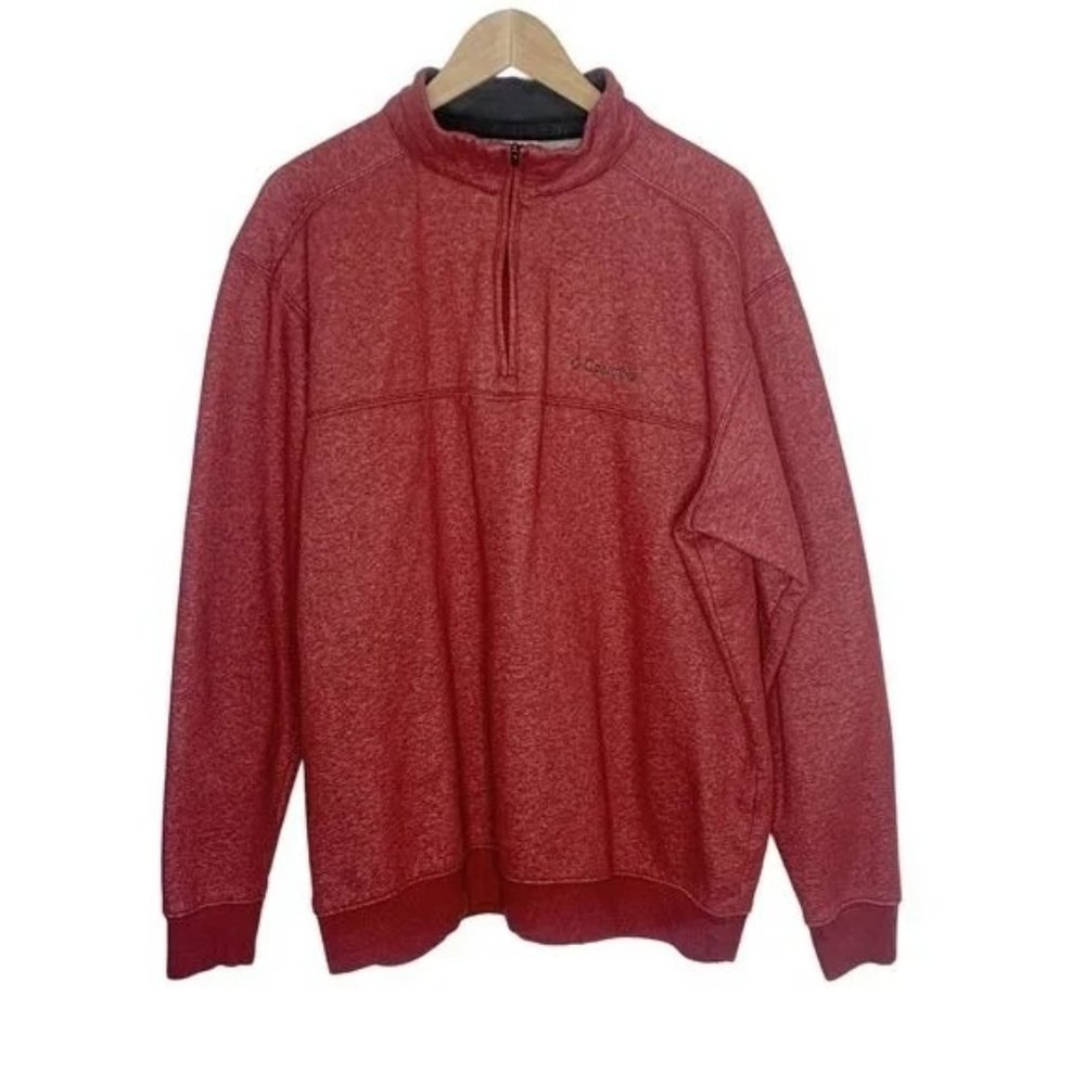 Columbia Red Fluffy Fleece Quarter Zip Durable Pullover High Neck Sweatshirt XL - Picture 1 of 12